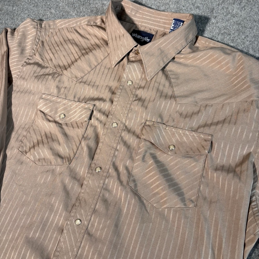 Wrangler Pearl Snap Shirt Mens Xxl Long Sleeve Button Down Tan Cowboy Western